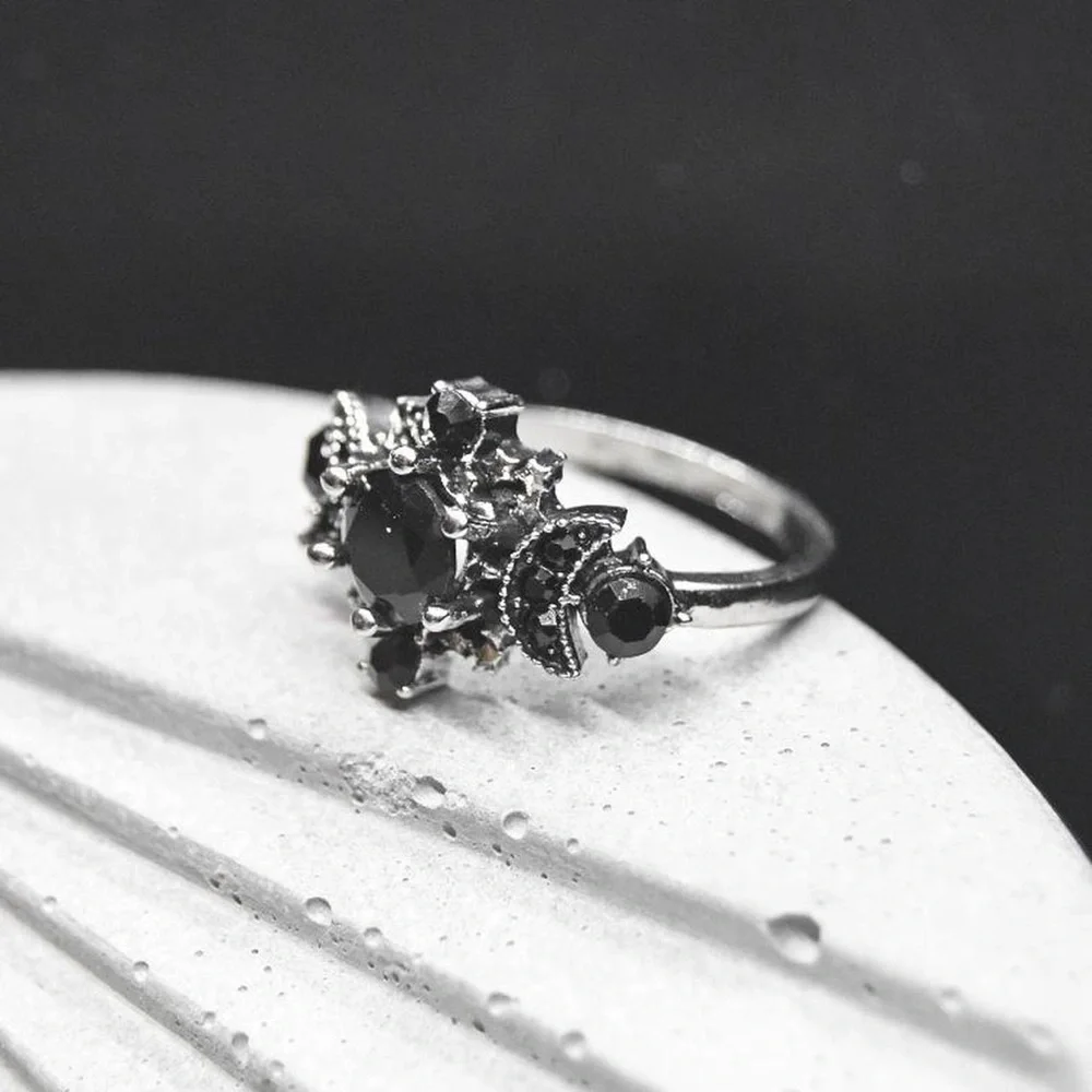 Faux Onyx Crystal Cluster Ring
